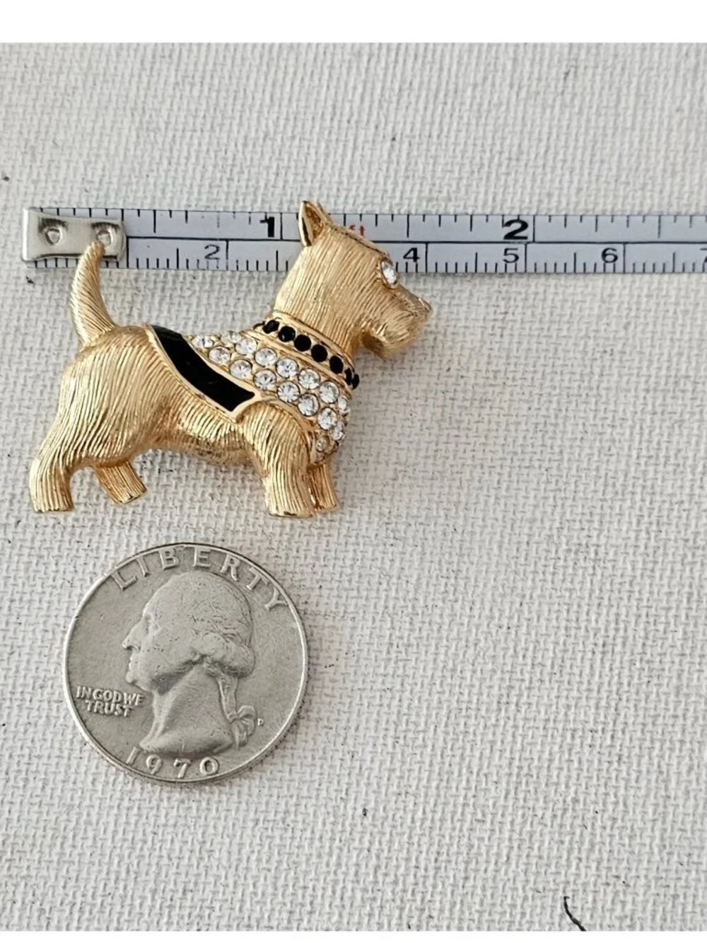 Swarovski Terrier Brooch, Black Enamel Clear Crystal Dog Pin Signed, J98